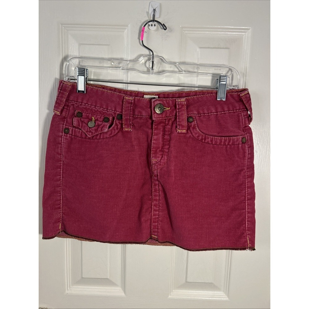 VTG 90s Y2K  True Religion Pink Corduroy Mini Skirt‎ Size 29 Academia